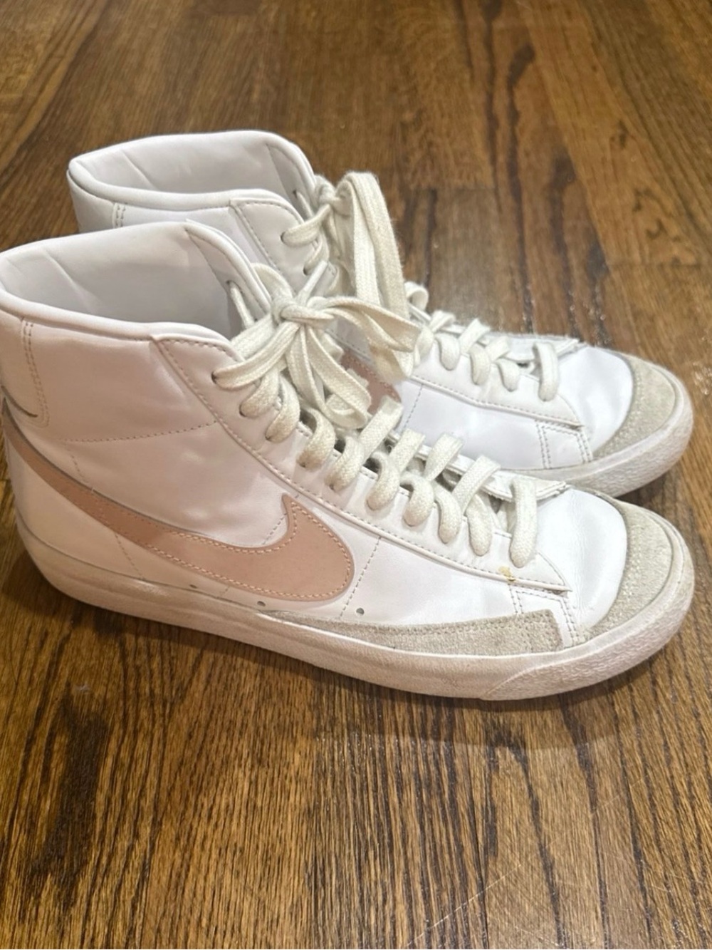Nike Women’s White High-Top Sneakers with Pale Pink Swoosh Size 9.5
